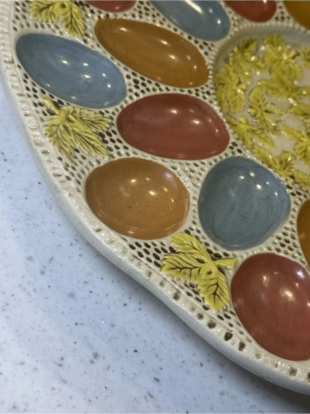 Vintage Mid Century Deviled Egg Ceramic Serving Platter Holds 24 13